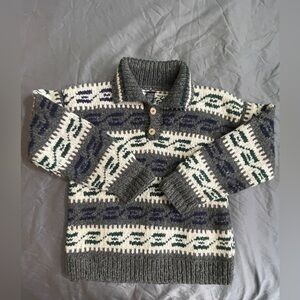 Heavy 100% Wool Sweater -Handmade in Ecuador -Gray Patterned - Men's Large